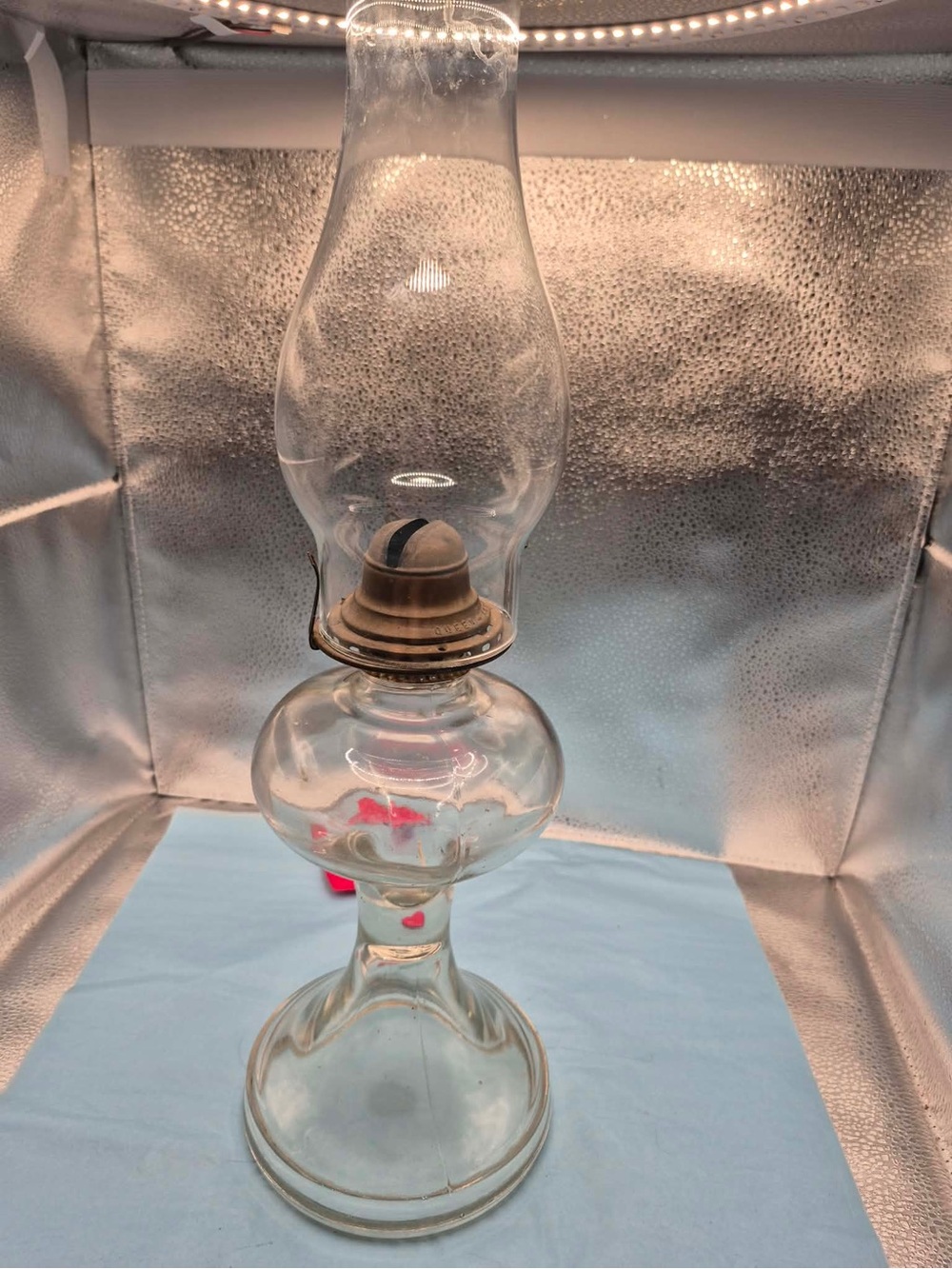 Antique Victorian EAPG Glass Oil Lamp Queen Anne Burner 19” with Chimney Sconce